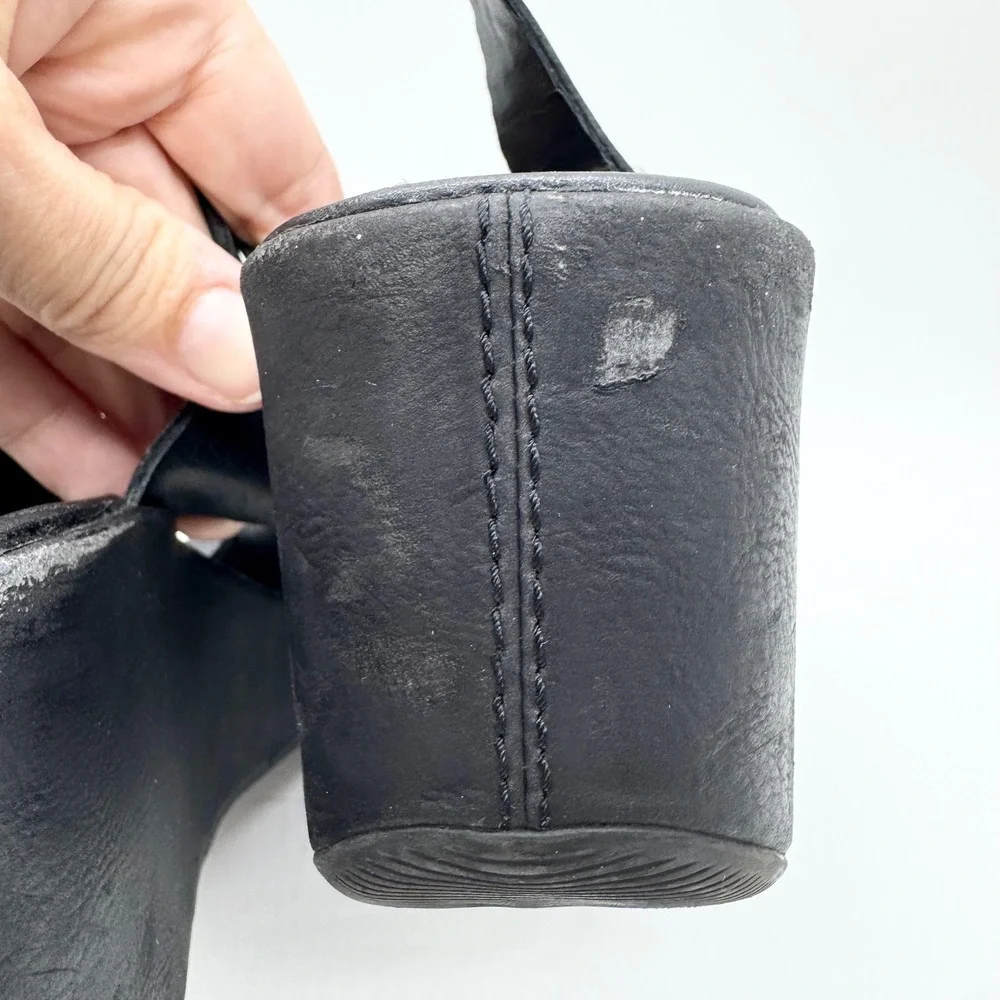 Korks‎ by Kork-Ease Black Leather Platform Wedge Sandals Size 6 Boho Minimalist